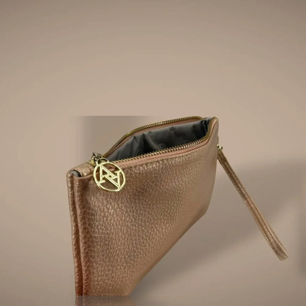 Nude Rose Gold Vegan Leather Convertible Wristlet Pouch‎